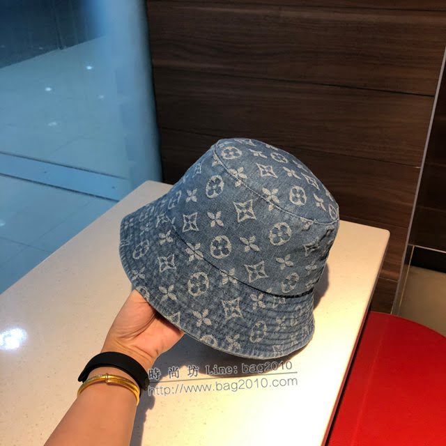 LV男女同款帽子 路易威登牛仔布印花漁夫帽遮陽帽  mm1084